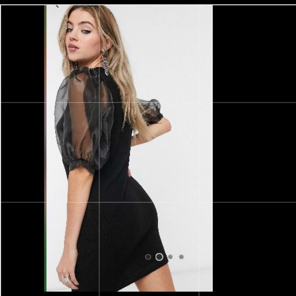 NWT ASOS KNITTED MINI WITH ORGANZA SLEEVE-BLACK - Picture 3 of 4